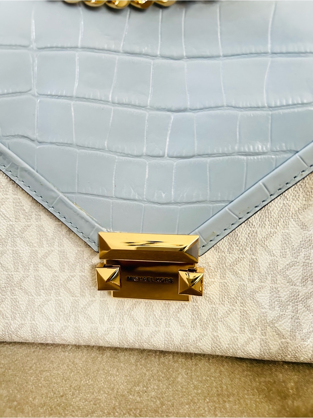 Michael Kors Signature Whitney Bag Croc Pale Blue tricolor Crossbody Shoulder - Picture 4 of 13